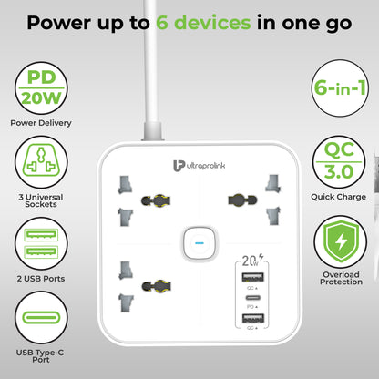 Surge Plate 20 3 Socket Surge Protector with 3 USB Ports UM1235WHT