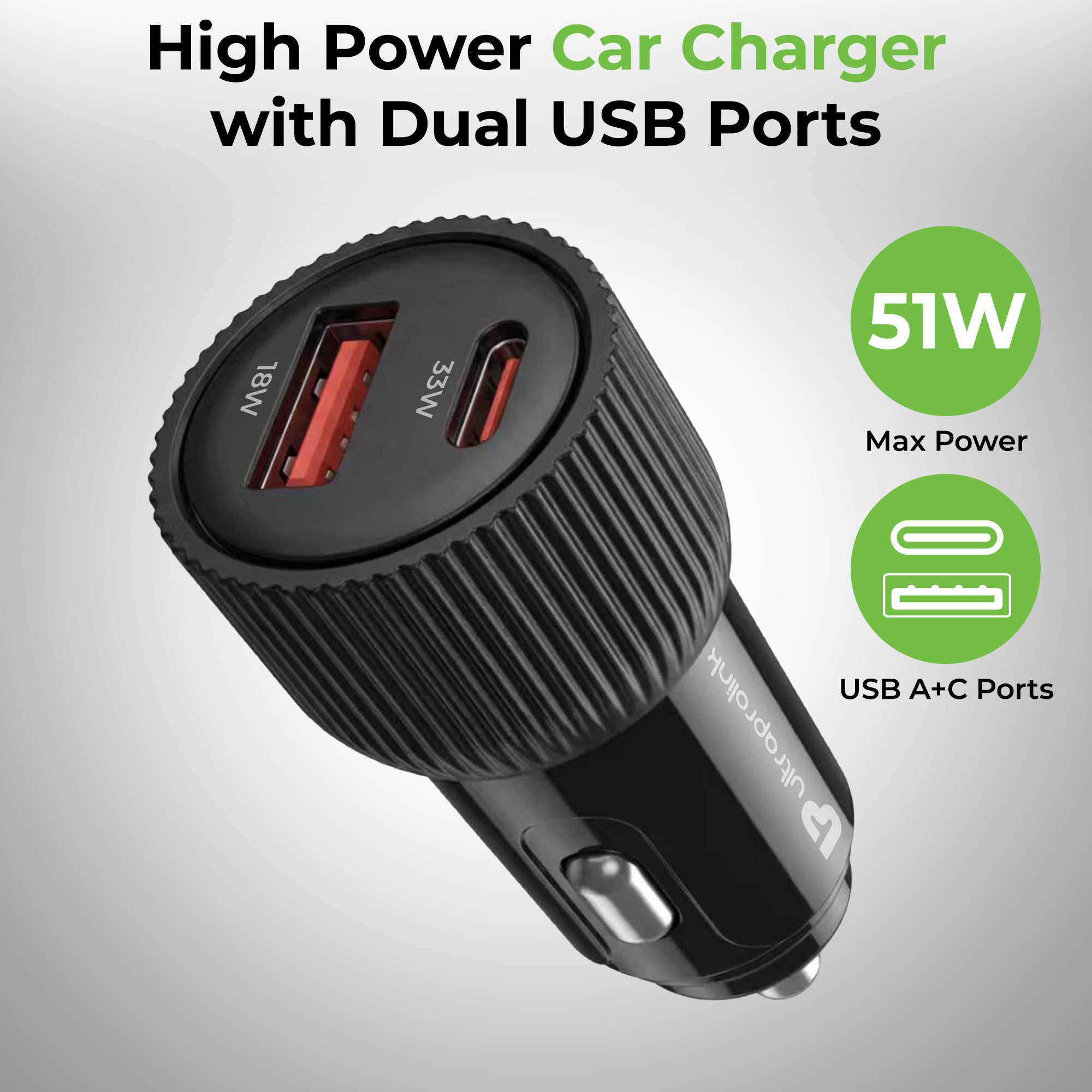 Mach Trio-Link | 51W Dual Port Fast Car Charger with 3-in-1 Cable | UM1270