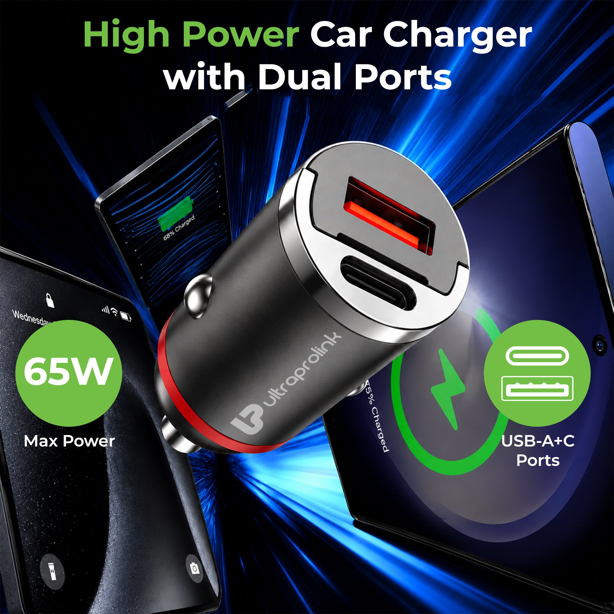 Mach 65 | 65W Micro Car Charger | USB-C PD 65W + USB-A QC 3.0 18W  | UM1282