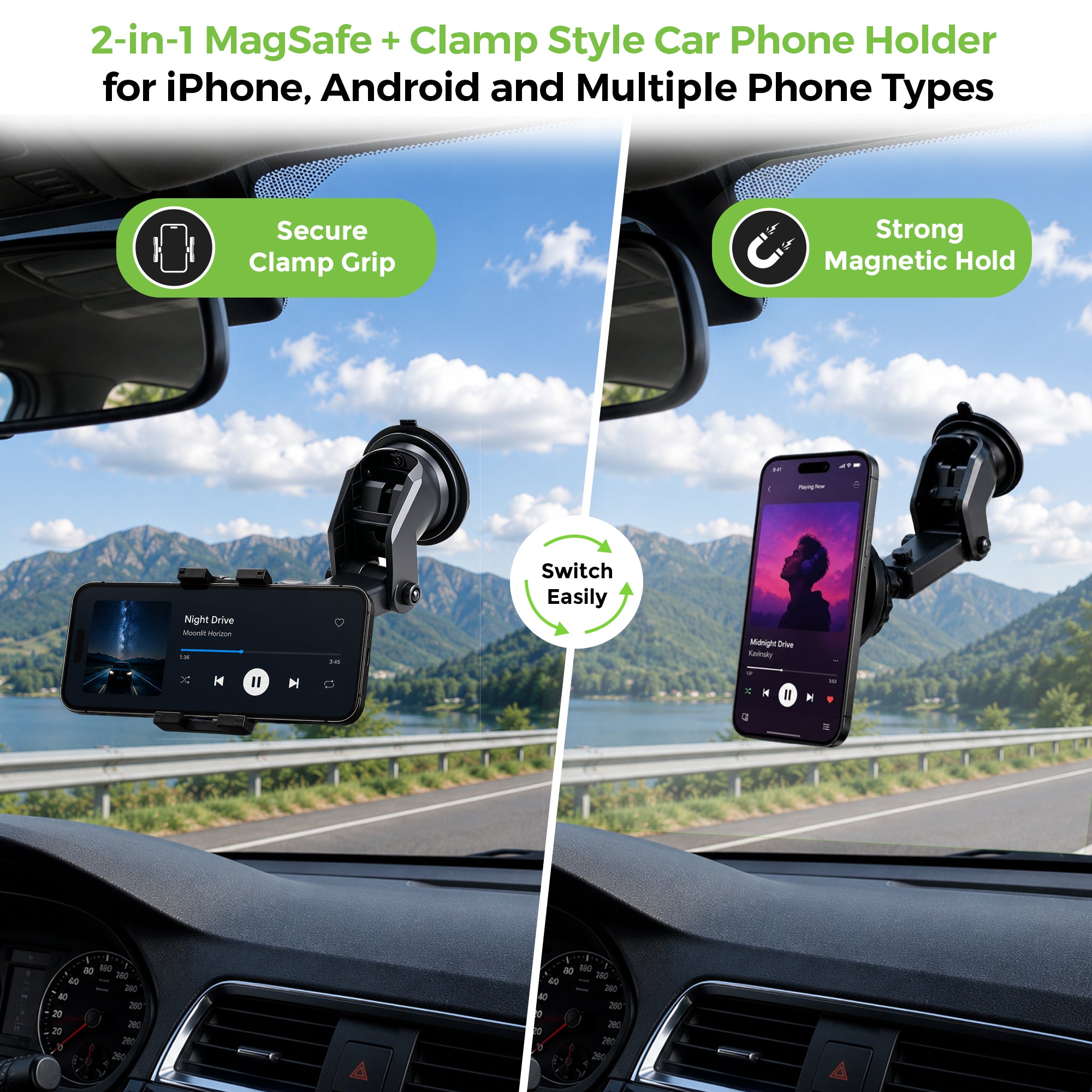DriveSafe Smart | 2-in-1 MagSafe & Clamp Car Phone Holder | UM1278