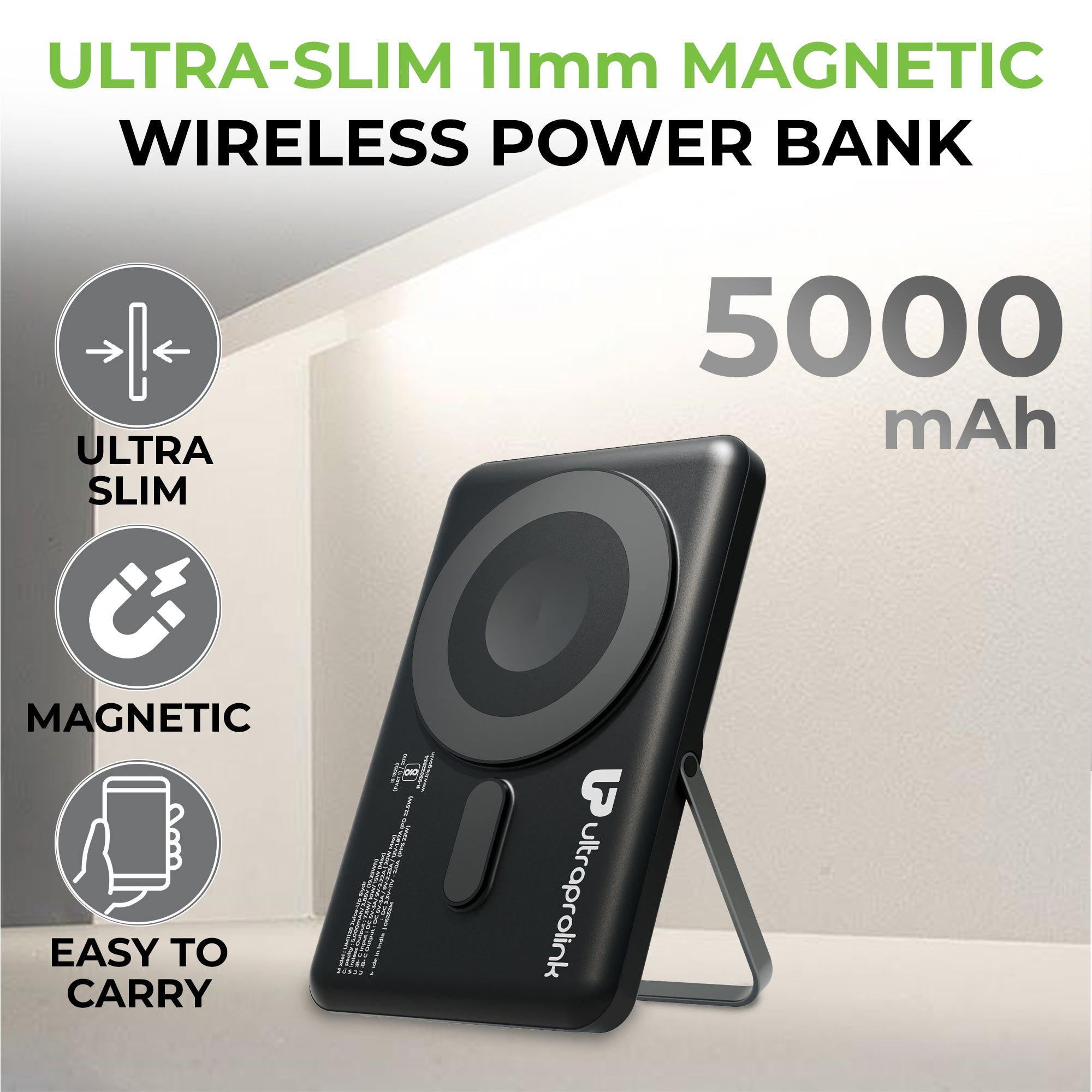 Juice-Up Swipe Mag-safe power bank 5000mAh with Stand & Wallet UM1128
