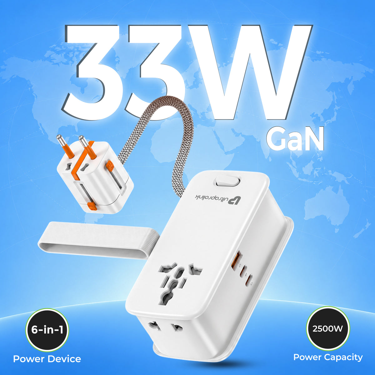 Travel Mate Pro 33 | World Travel Adapter & Power Strip | 33W GaN PD-PPS Charger | UM1183