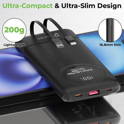 Juice-Up Max | 10000mah | Slim & compact Power Bank with Type C & iPhone Cable | UM1330