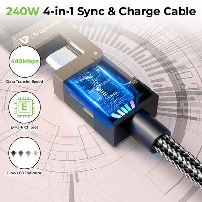 QuadLink 240 | 4-in-1 Ultra-Fast Sync & Charge Cable | UL1237BLK-0150