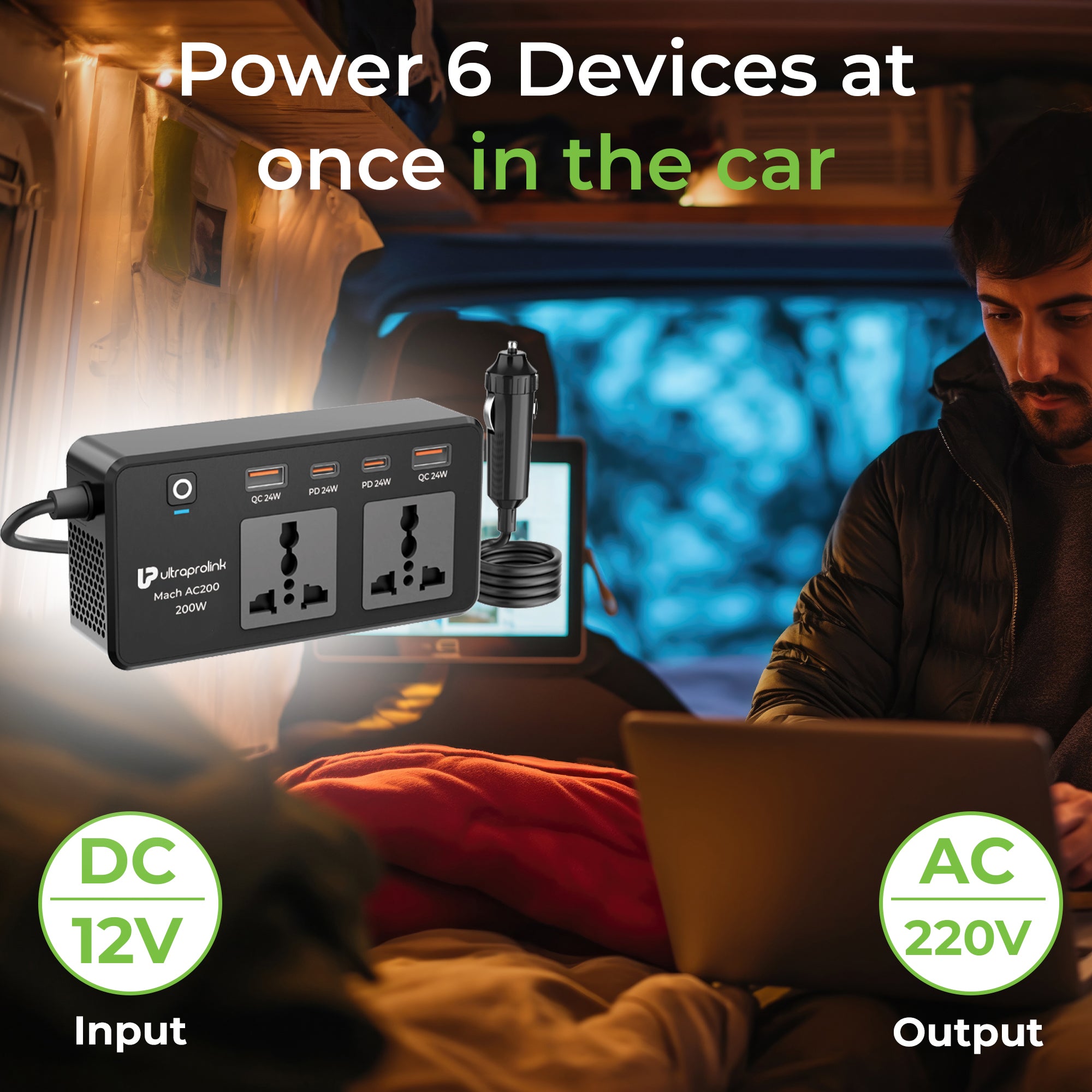  Portable car inverter with charger