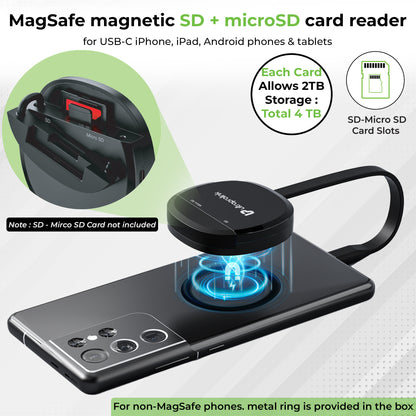 Mag-Vault | Mag-Safe Magnetic SD & microSD Card Reader with 100W PD Pass-Through | UM1271