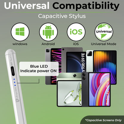 JOT Pencil Stylus Pen For Ipad, Android Tablets & Mobiles| Palm Rejection For Ipad| Magnetic|10Hr Use|Fast Charging|For Ios & Android Touchscreens|Led Indicator|3 Nibs,White UM1238