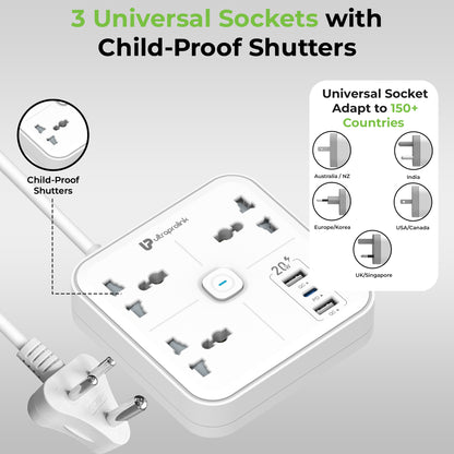 Surge Plate 20 3 Socket Surge Protector with 3 USB Ports UM1235WHT