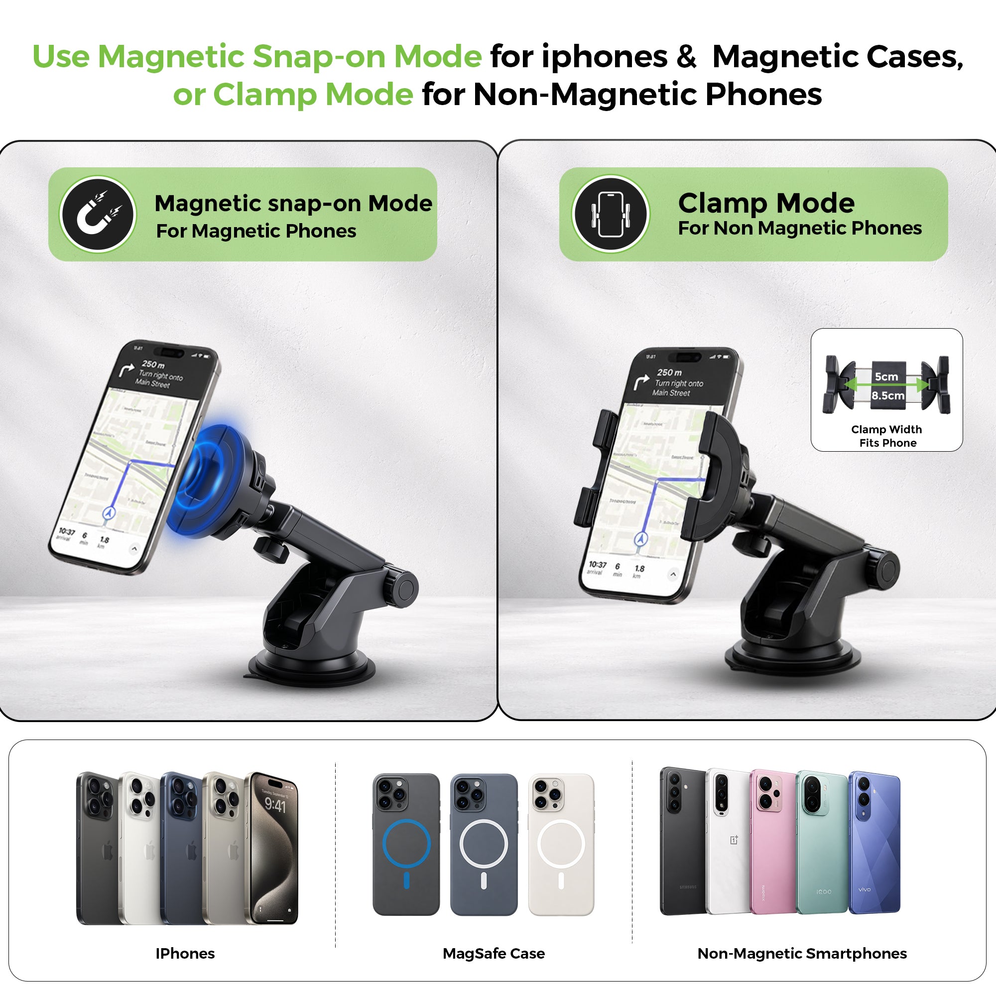 DriveSafe Smart | 2-in-1 MagSafe & Clamp Car Phone Holder | UM1278