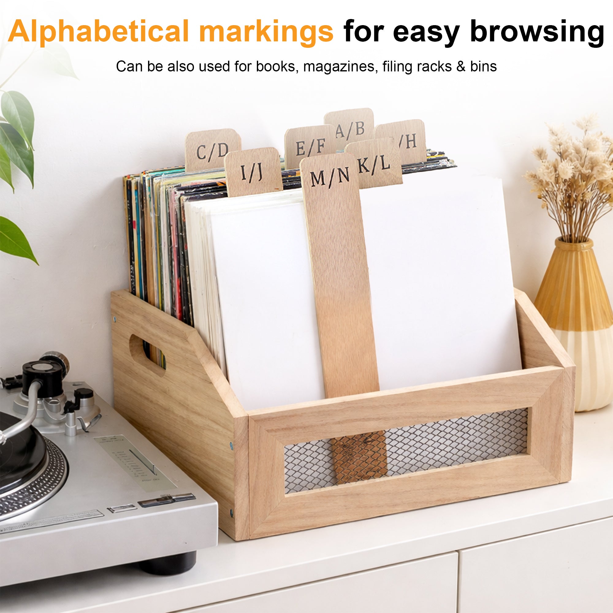 Wooden LP record dividers A to Z set of 13 for vinyl storage