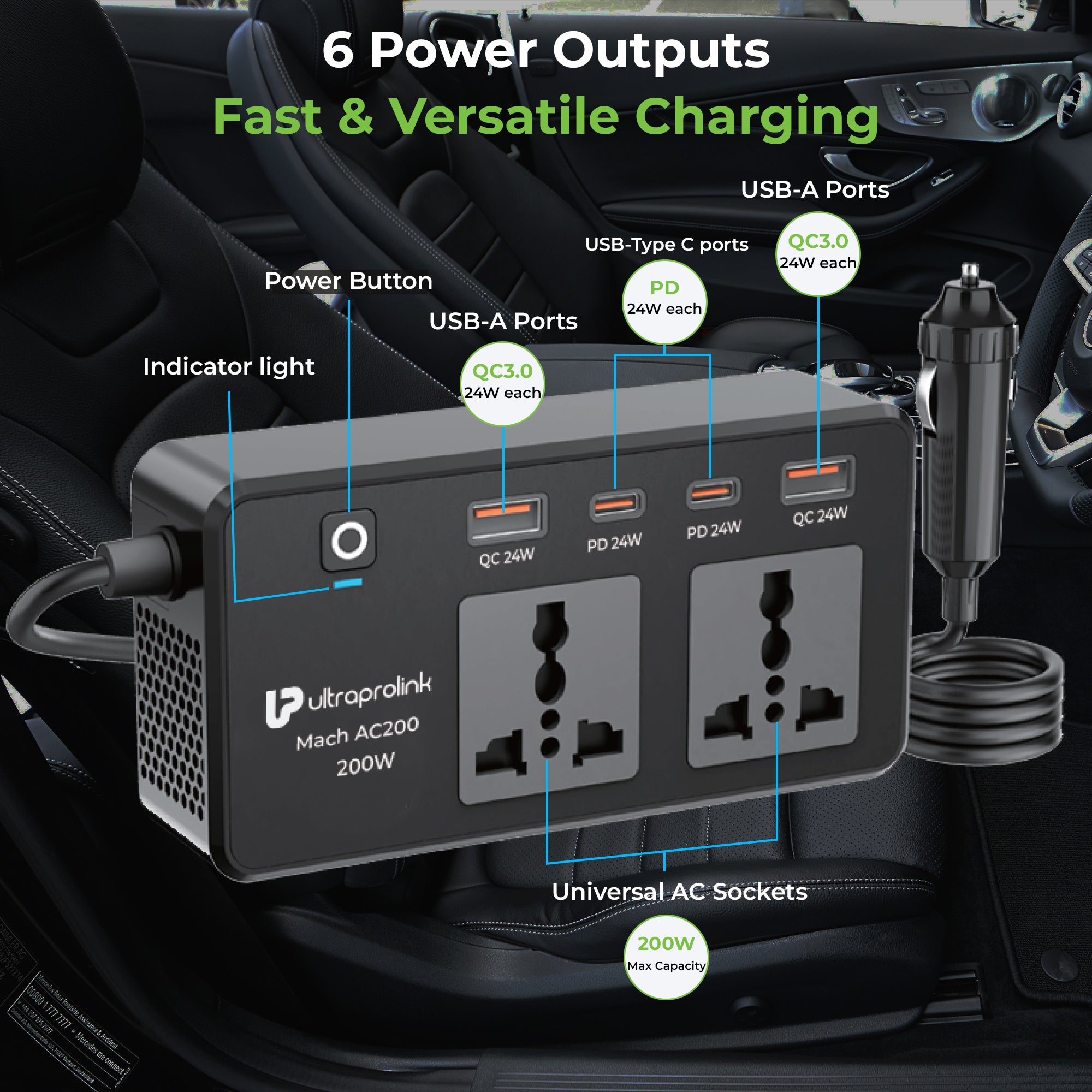  Power inverter with AC outlet and USB