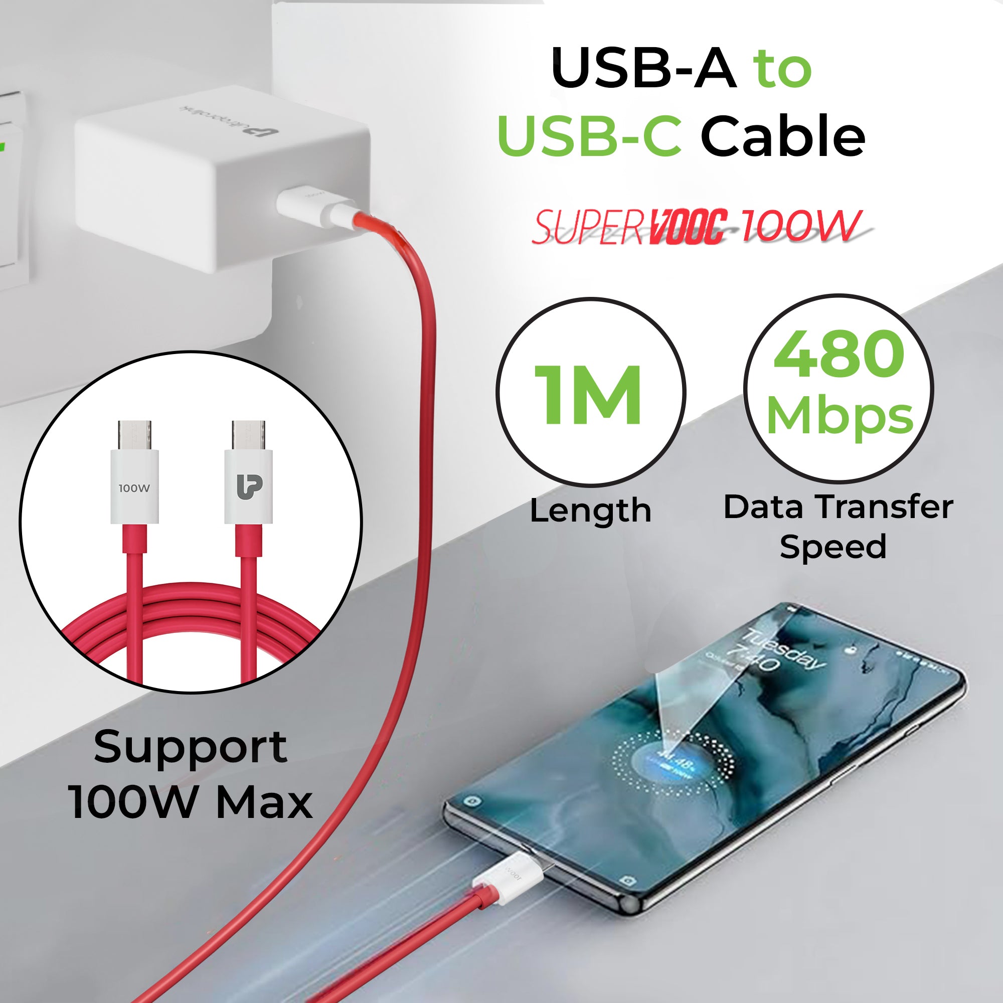 VoLo 100W SUPERVOOC Fast Charging Type C Multiprotocol Cable | UL1269RD-0100