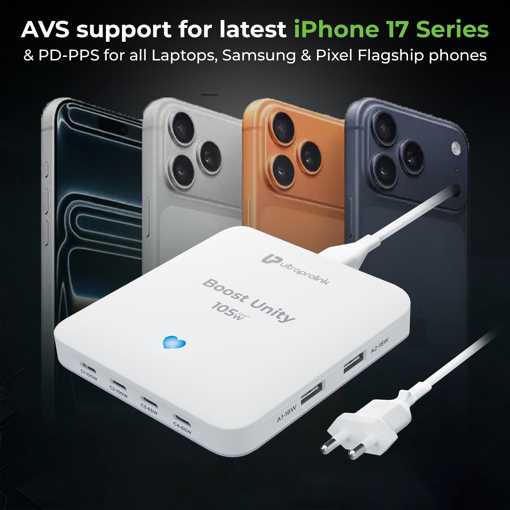 Boost Unity 105 | 6 USB Port 105W Desktop GaN 5 Charging Station