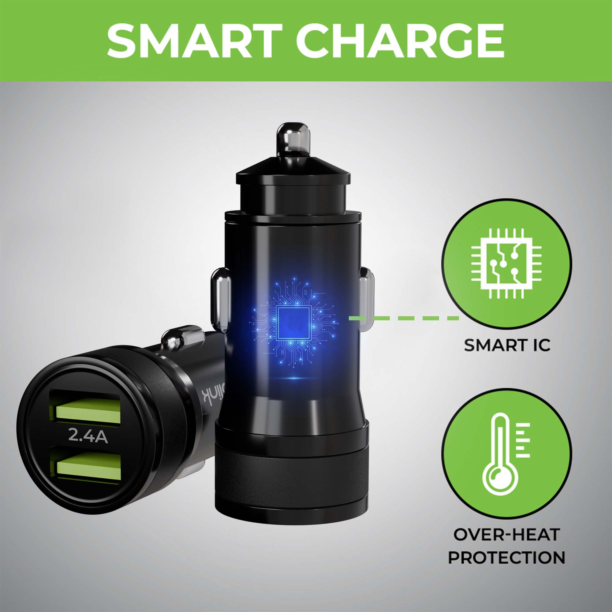 Mach 12 Dual USB Rapid Car Charger with Type C Cable UM1239