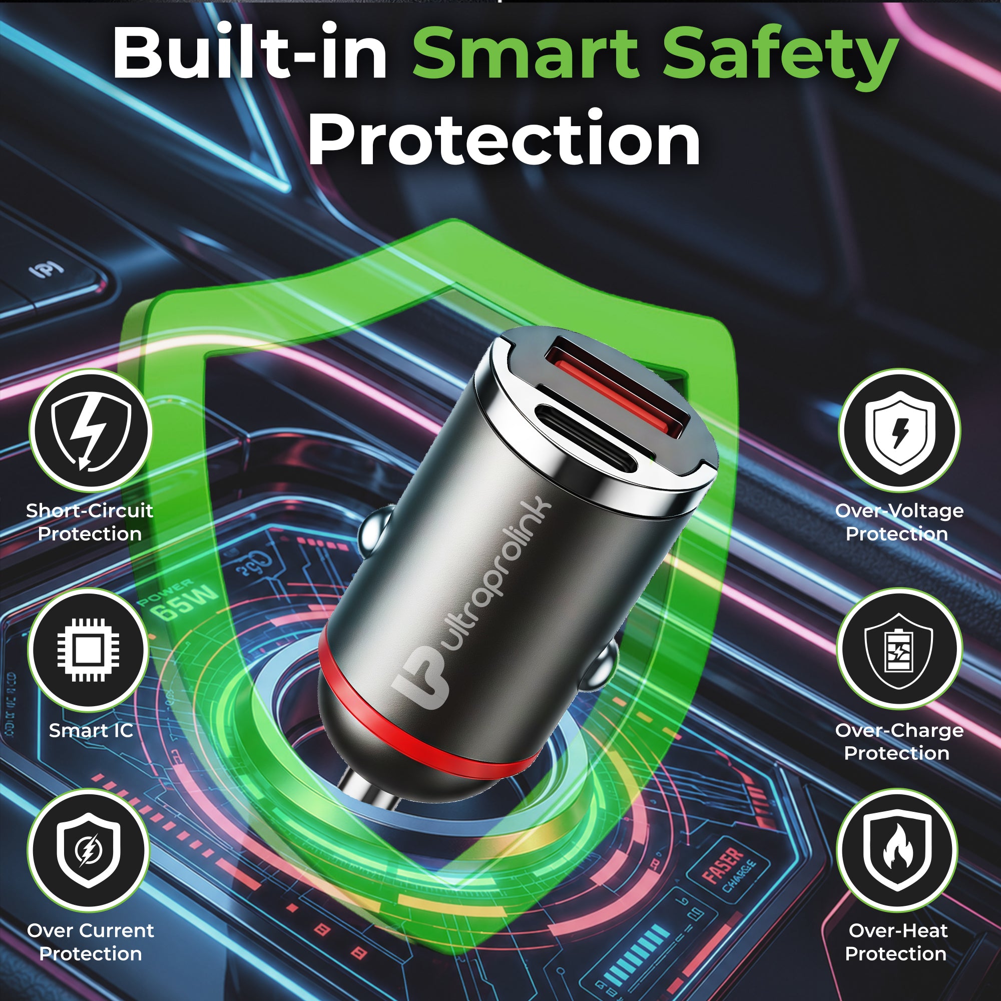 Mach 65 | 65W Micro Car Charger | USB-C PD 65W + USB-A QC 3.0 18W  | UM1282