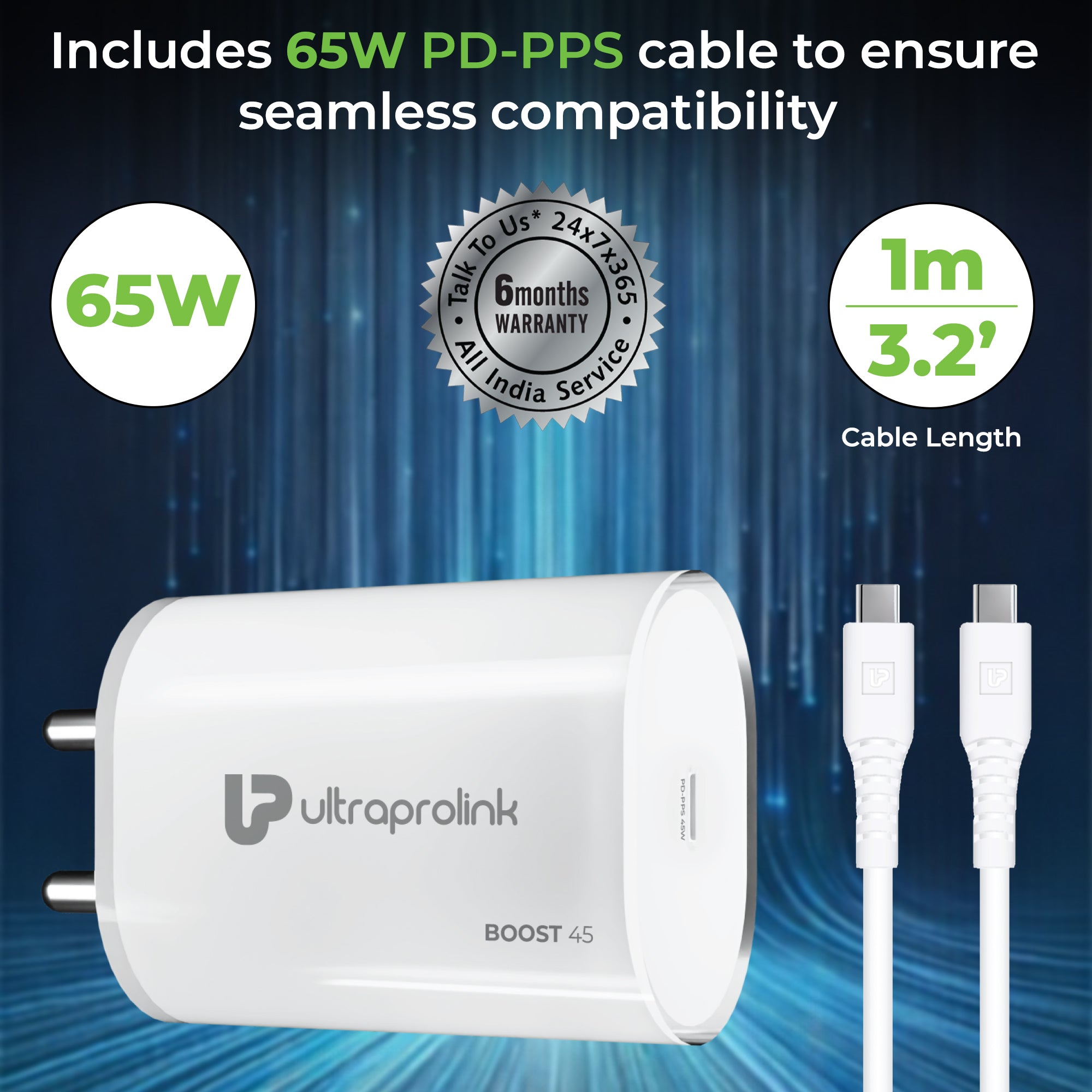 Boost 45 | Super Fast Travel Charger with Type C-C Cable | UM1133