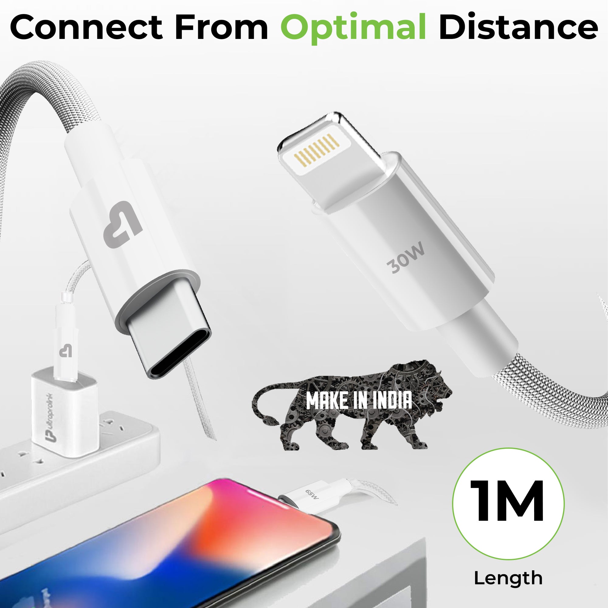 Zap+ 30 USB-C to Lightning 30W Power Delivery 3.1 Cable (1m) UL1230WHT