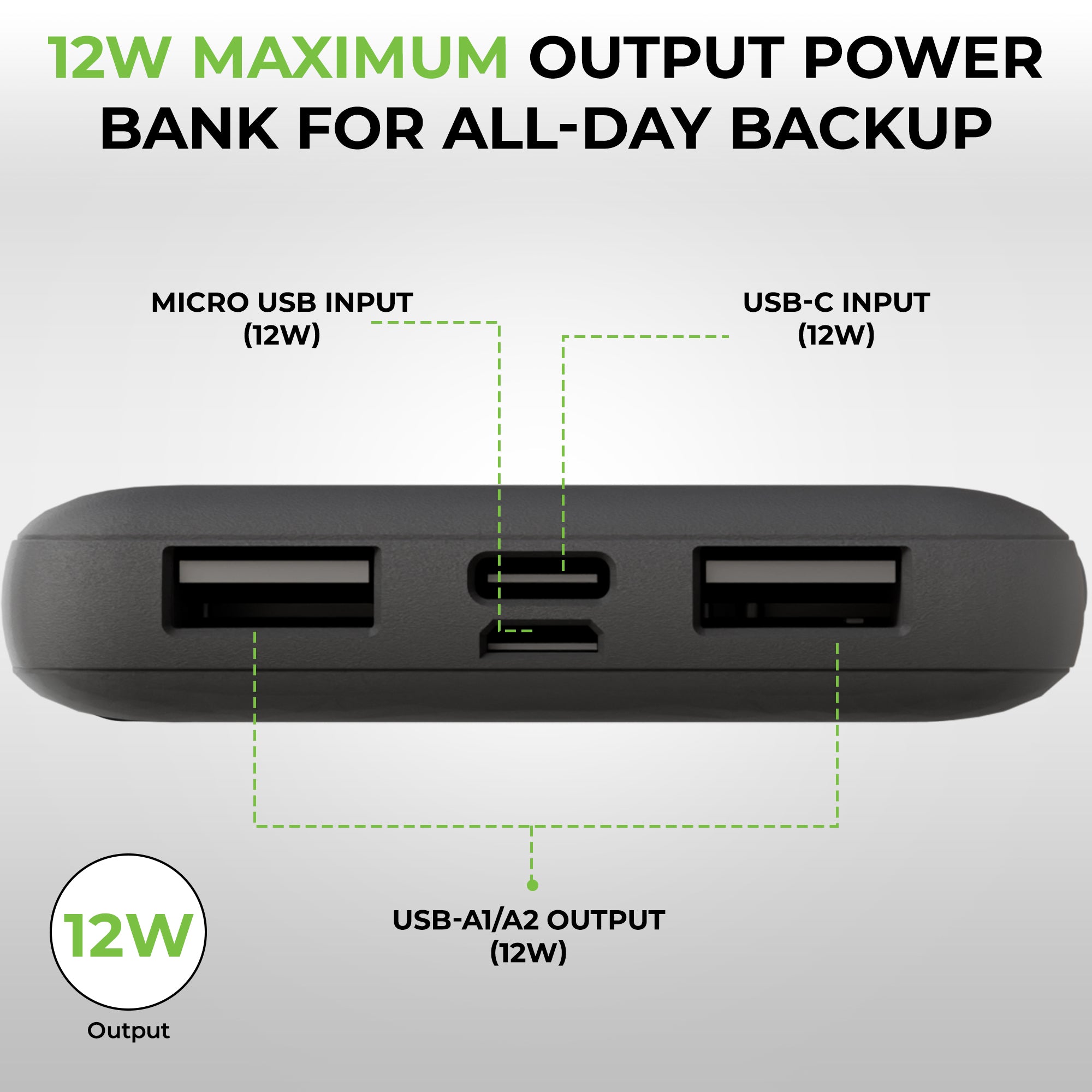 Juice-Up Pronto | 10000mAh Slim Power Bank|12W Fast Charging | UM1332BLK