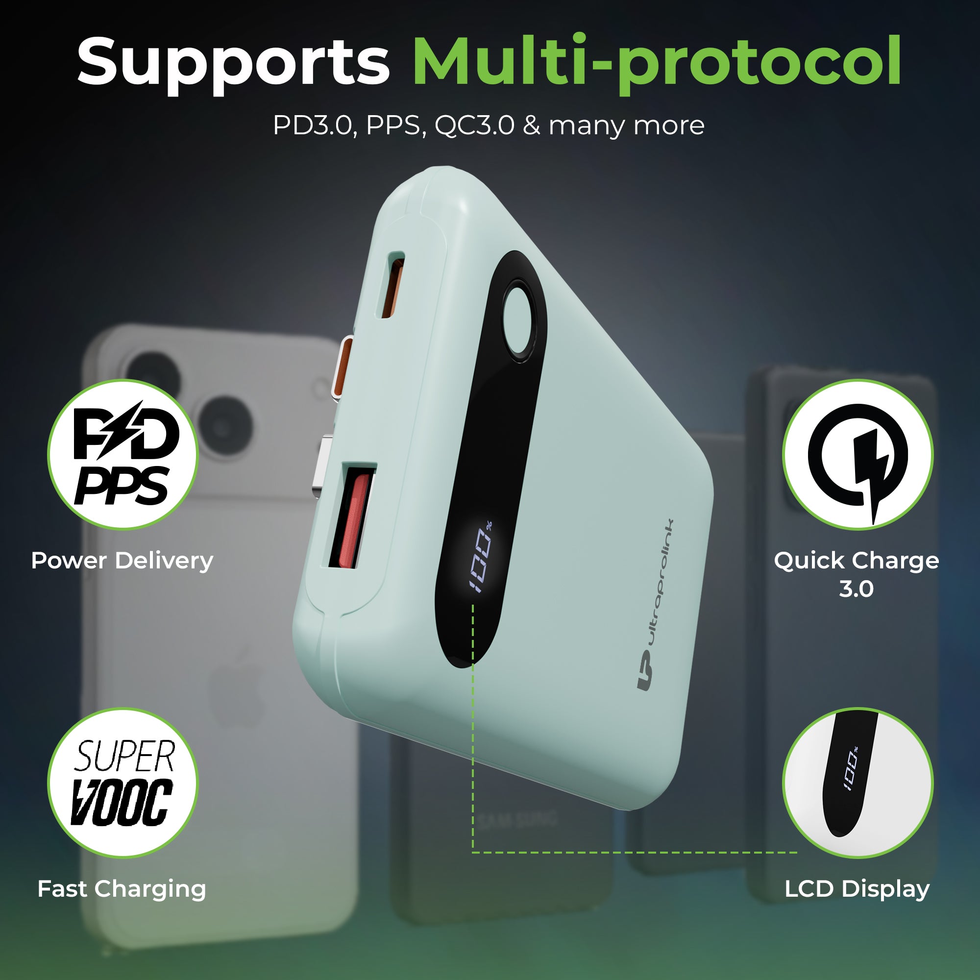 Ultra-Slim & compact Power Bank with Type C & iPhone Cable UM1127