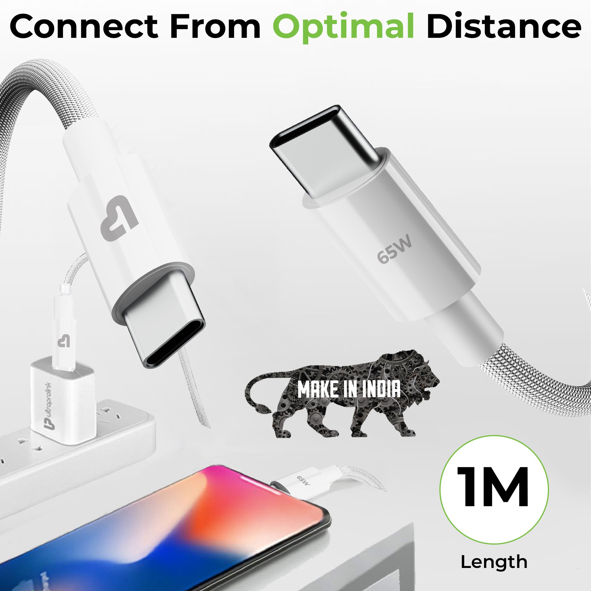 Zap+ 65 USB-C to USB-C 65W Power Delivery 3.1 Cable UL1228WHT-0100