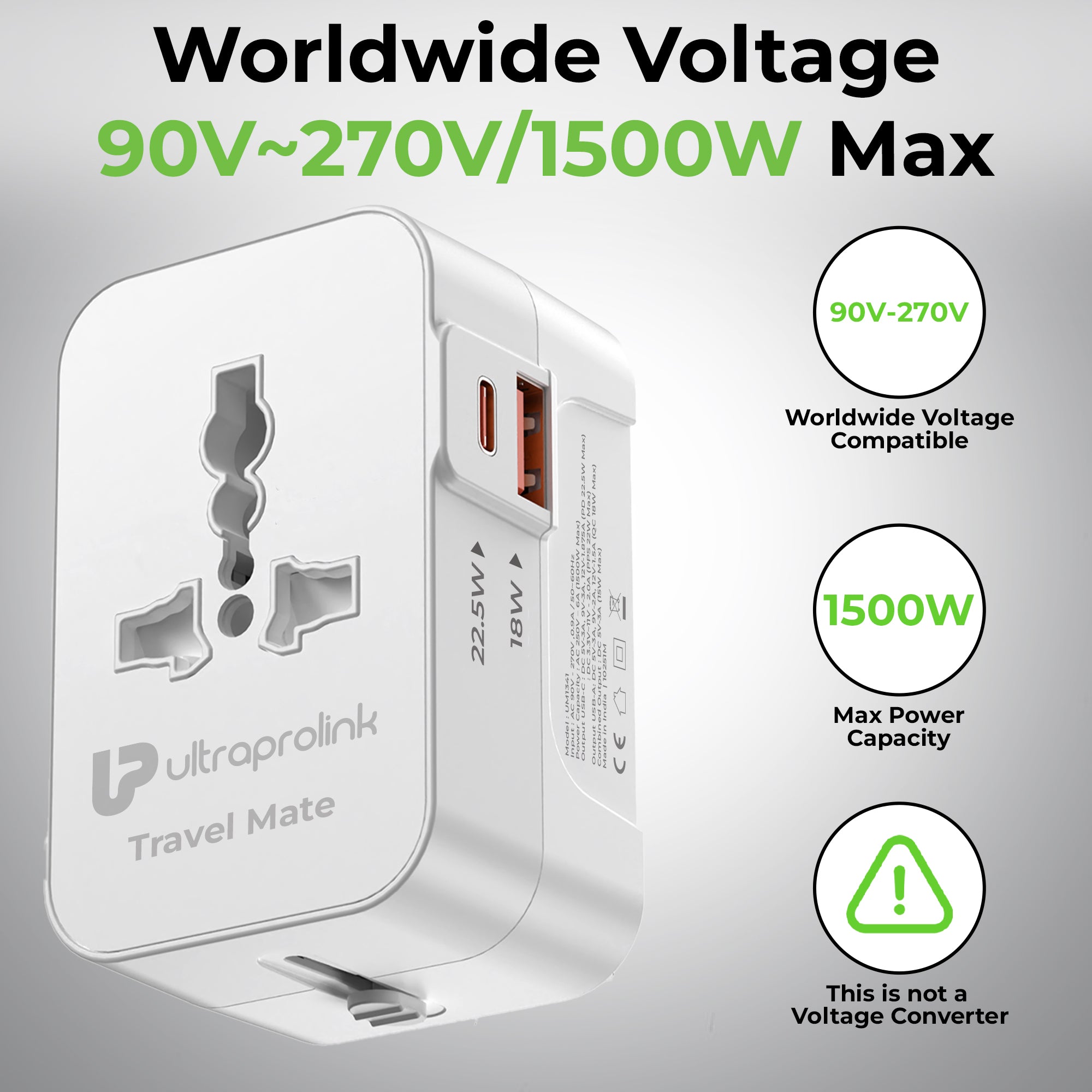 Travel Mate | World Travel Adapter & 2 USB Charger (PD 20W) | UM1341