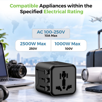 Travel Mate World Convertor Plug | 180+ Countries | Universal AC Socket | 2500W Max | UM1180