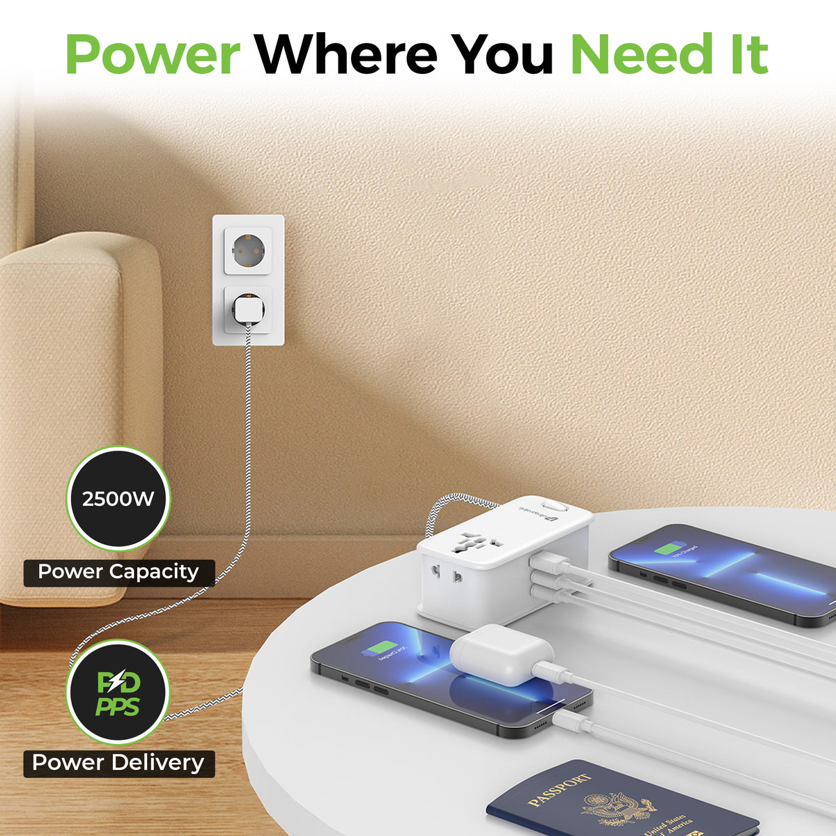 Travel Mate Pro 33 | World Travel Adapter & Power Strip | 33W GaN PD-PPS Charger | UM1183