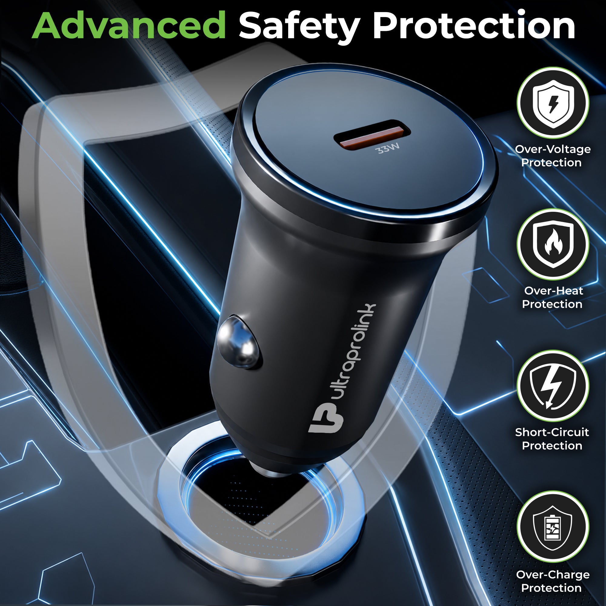 Mach 33 | Multi-Protocol Fast Car charger | 33W PD-PPS USB-C | UM1274