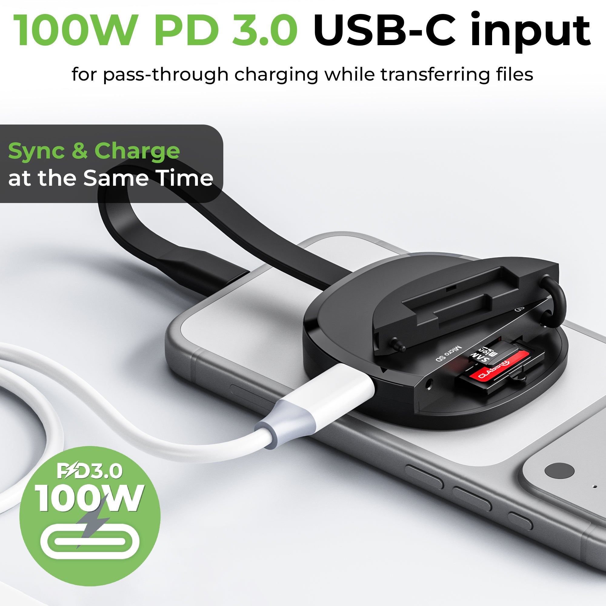 Mag-Vault | Mag-Safe Magnetic SD & microSD Card Reader with 100W PD Pass-Through | UM1271