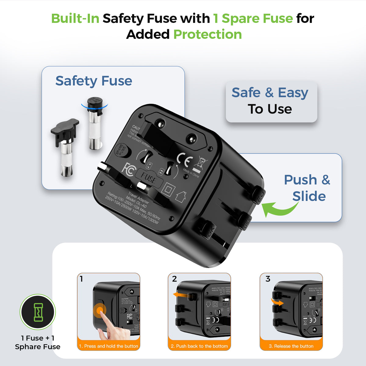 Travel Mate World Convertor Plug | 180+ Countries | Universal AC Socket | 2500W Max | UM1180