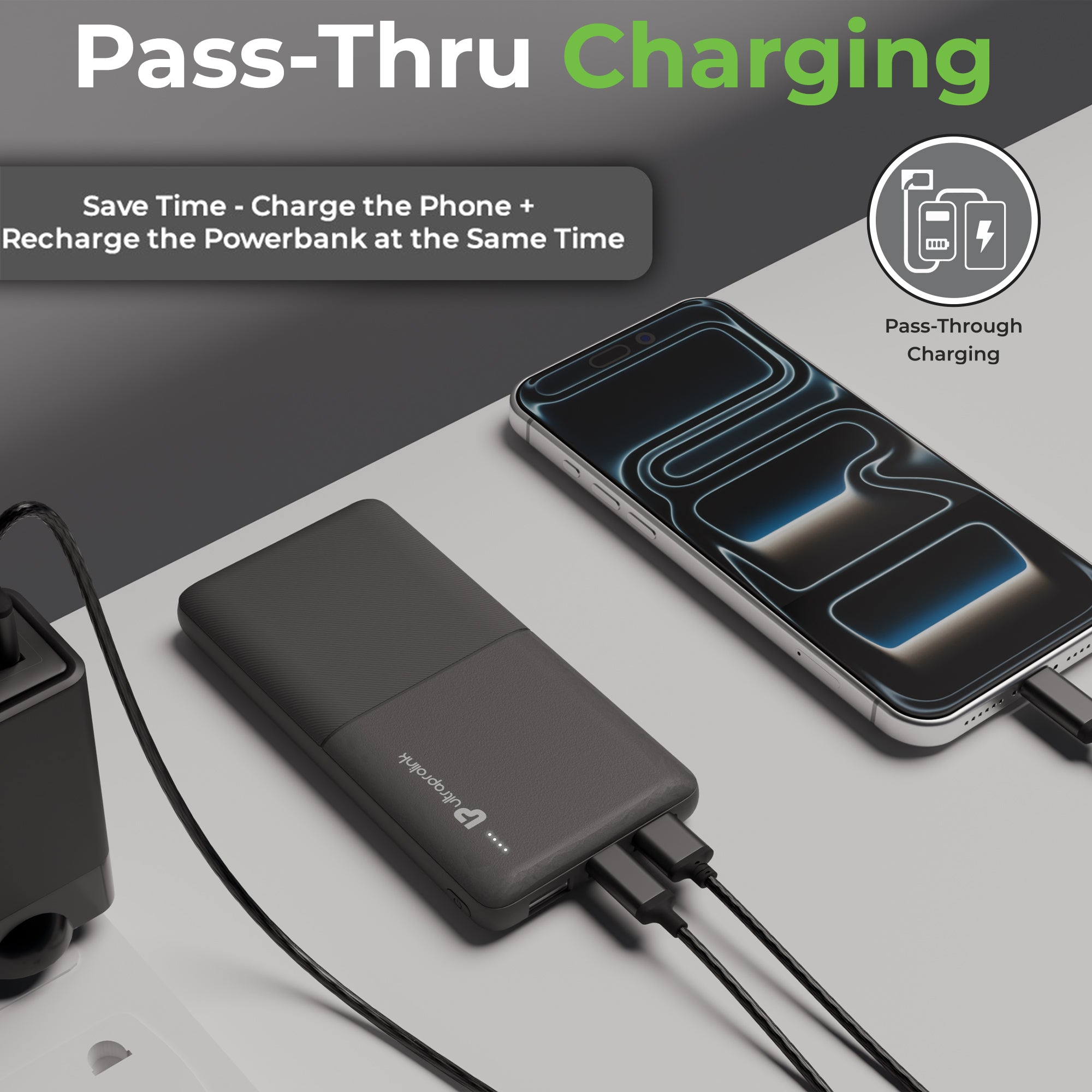 Juice-Up Pronto | 10000mAh Slim Power Bank|12W Fast Charging | UM1332BLK