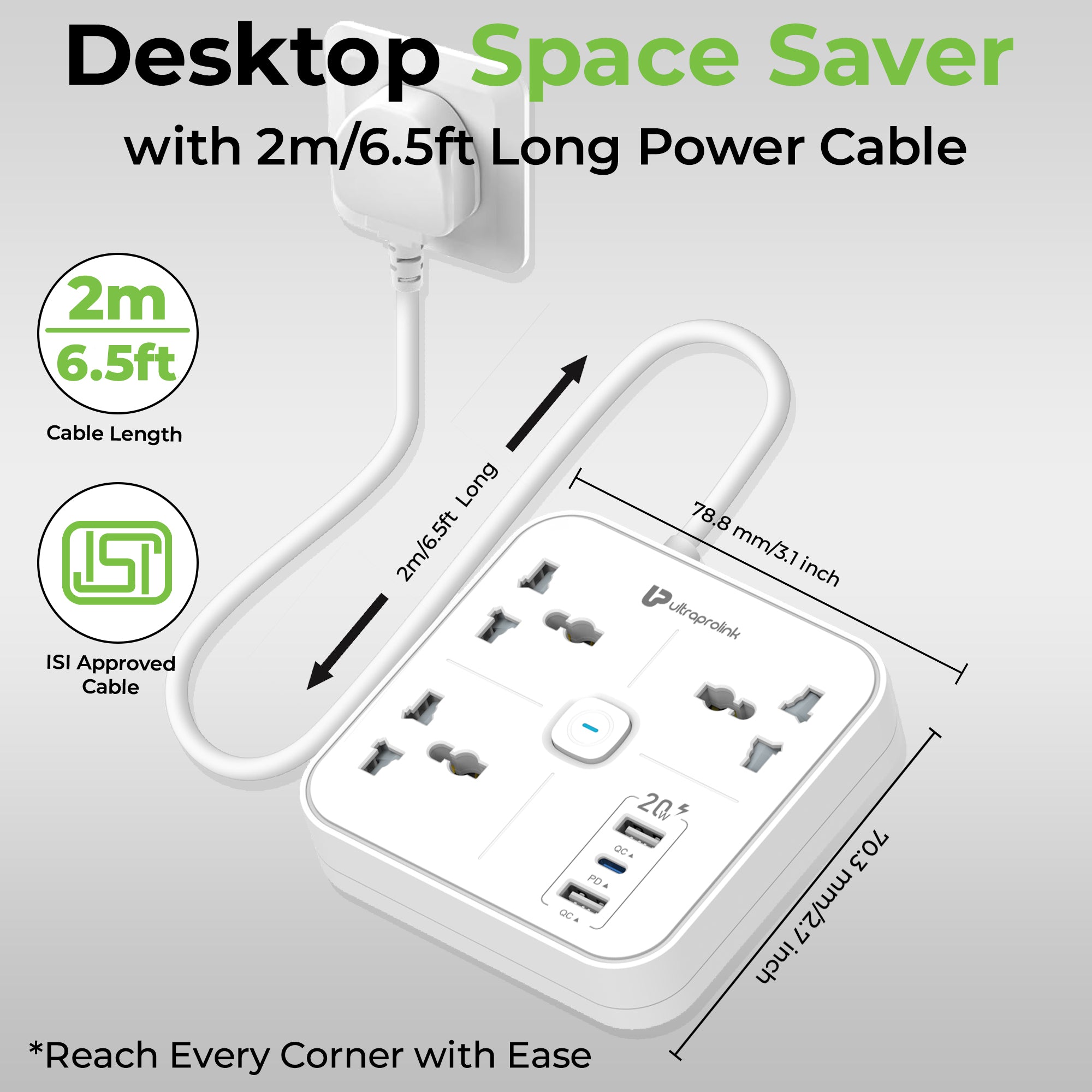 Surge Plate 20 3 Socket Surge Protector with 3 USB Ports UM1235WHT