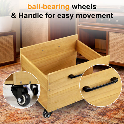 Vintage style wooden LP vinyl storage crate on wheels