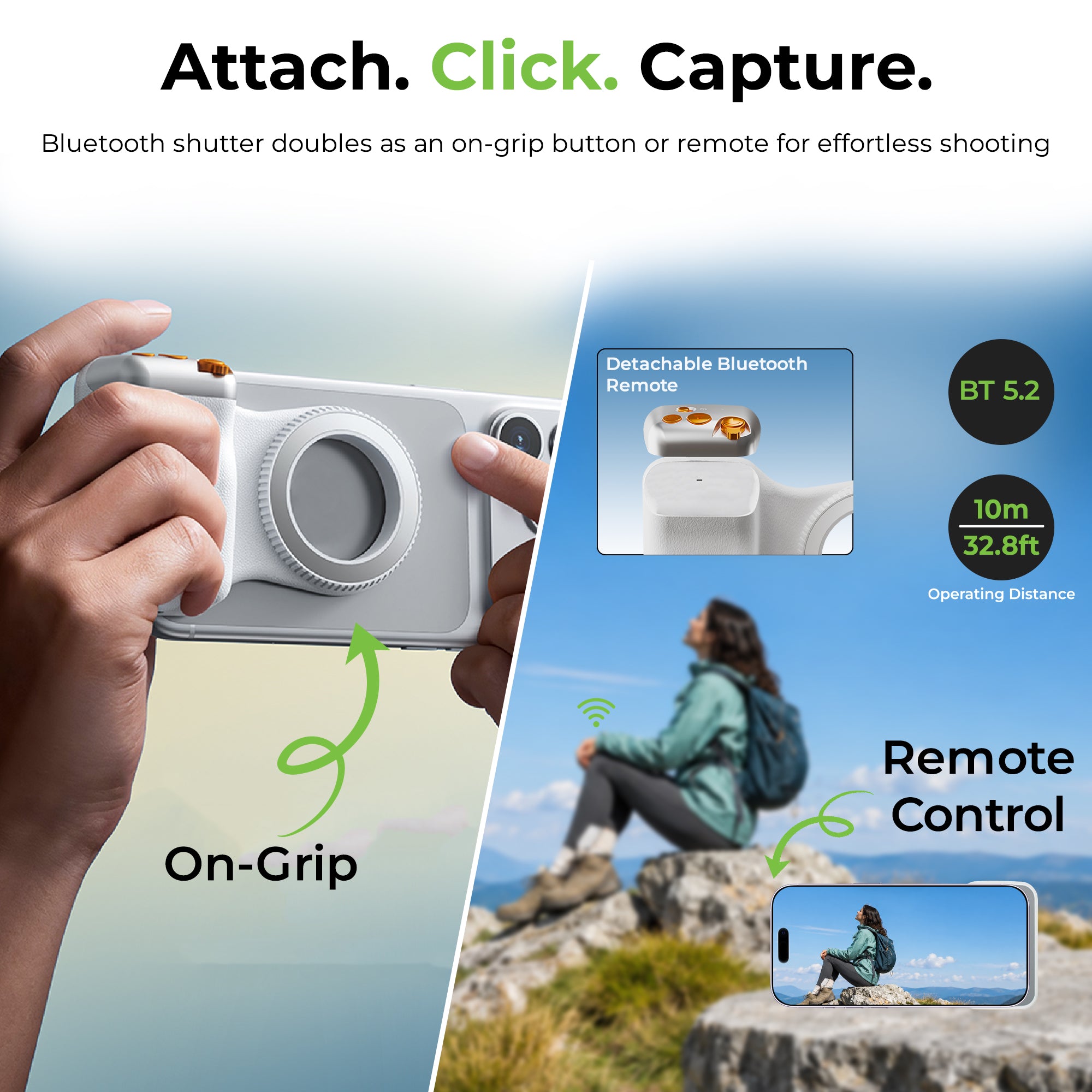 Snap-Z Grip | Magnetic Phone Camera Grip with Detachable Bluetooth Shutter & zoom control | UM1273