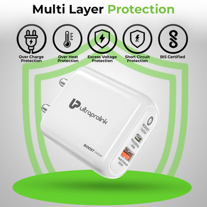 Boost 145 Dual USB Multi-Protocol Fast Travel Charger with 1m C-C Cable UM1134C