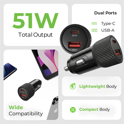 Mach 51 | High Power Dual USB Port Fast Car Charger | UM1270S