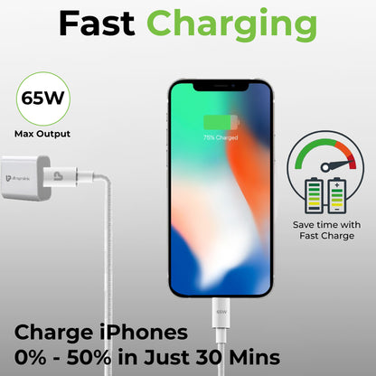 Zap+ 65 USB-C to USB-C 65W Power Delivery 3.1 Cable UL1228WHT-0100