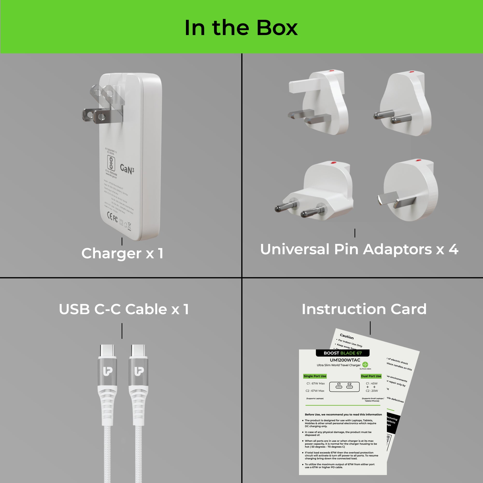 Boost Blade Ultra-Slim 67W International World Travel Adapter & Charger with Type C Cable UM1200