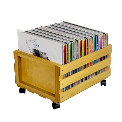 Wooden 12″ LP Vinyl Record Storage Crate on Wheels GK1259CDR