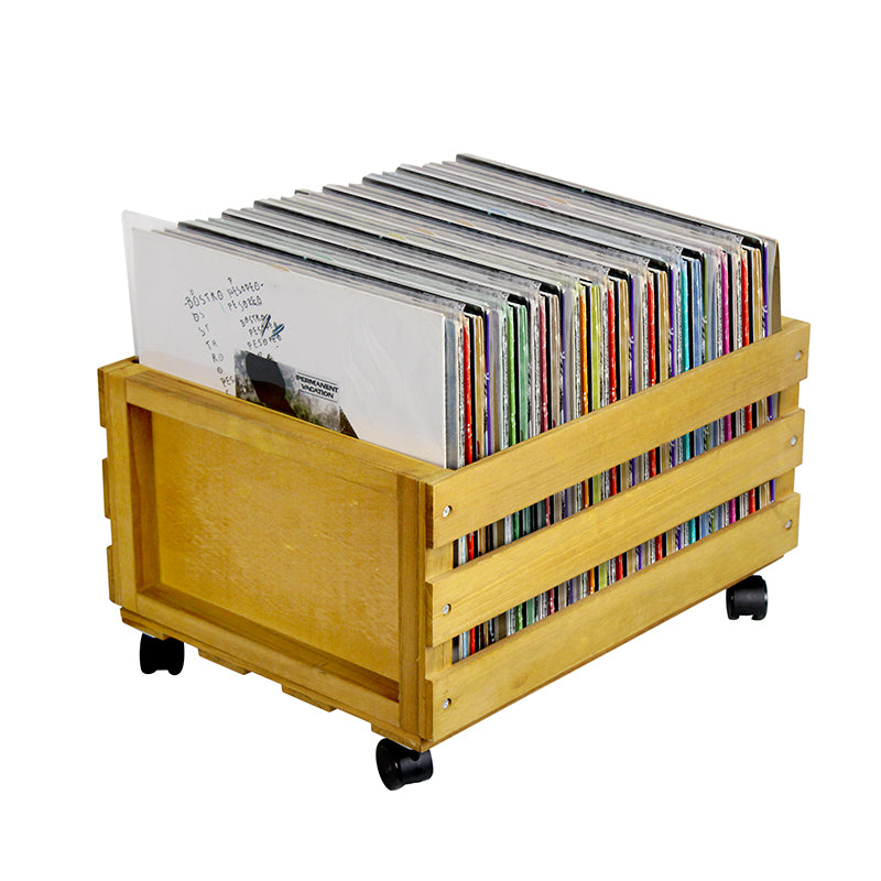 Wooden 12″ LP Vinyl Record Storage Crate on Wheels GK1259CDR