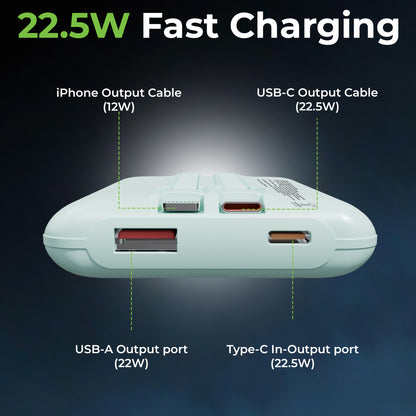 Ultra-Slim & compact Power Bank with Type C & iPhone Cable UM1127