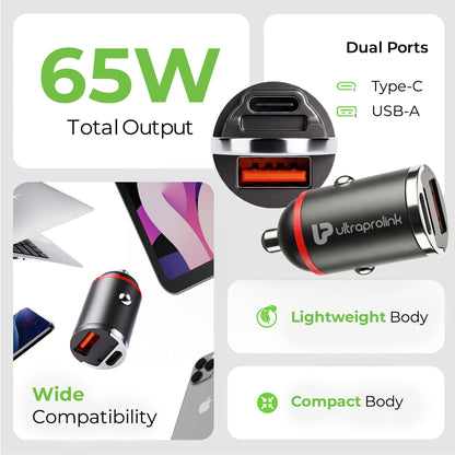 Mach 65 | 65W Micro Car Charger | USB-C PD 65W + USB-A QC 3.0 18W  | UM1282