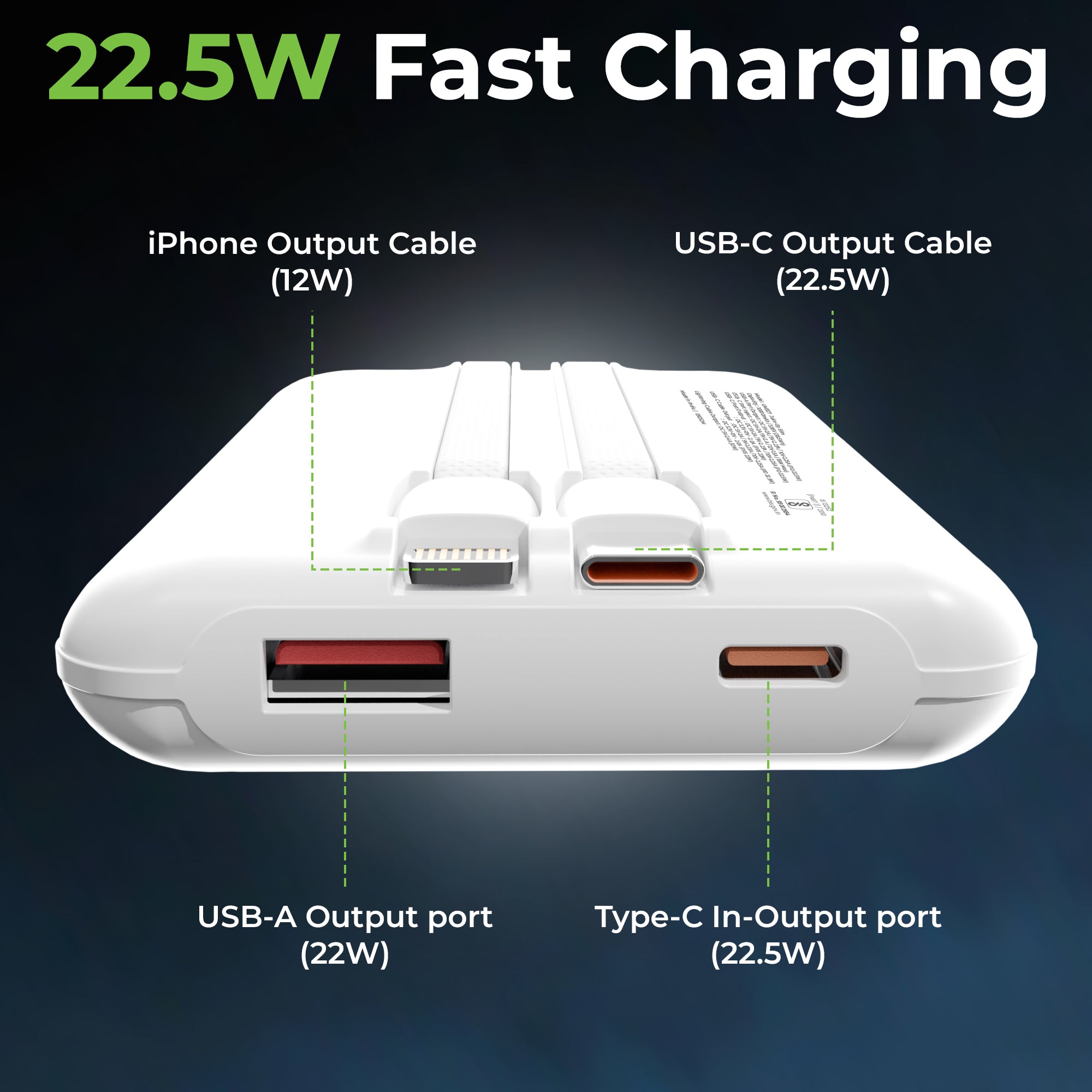 Ultra-Slim & compact Power Bank with Type C & iPhone Cable UM1127