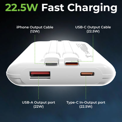 Ultra-Slim & compact Power Bank with Type C & iPhone Cable UM1127
