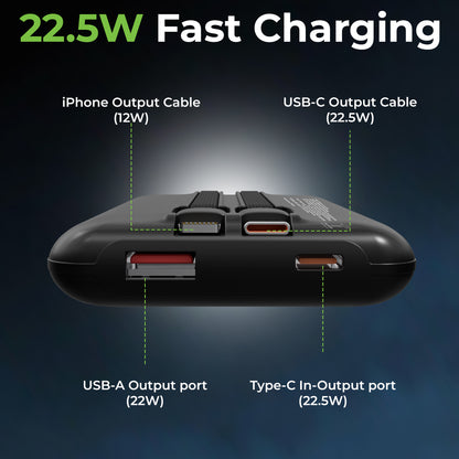 Ultra-Slim & compact Power Bank with Type C & iPhone Cable UM1127