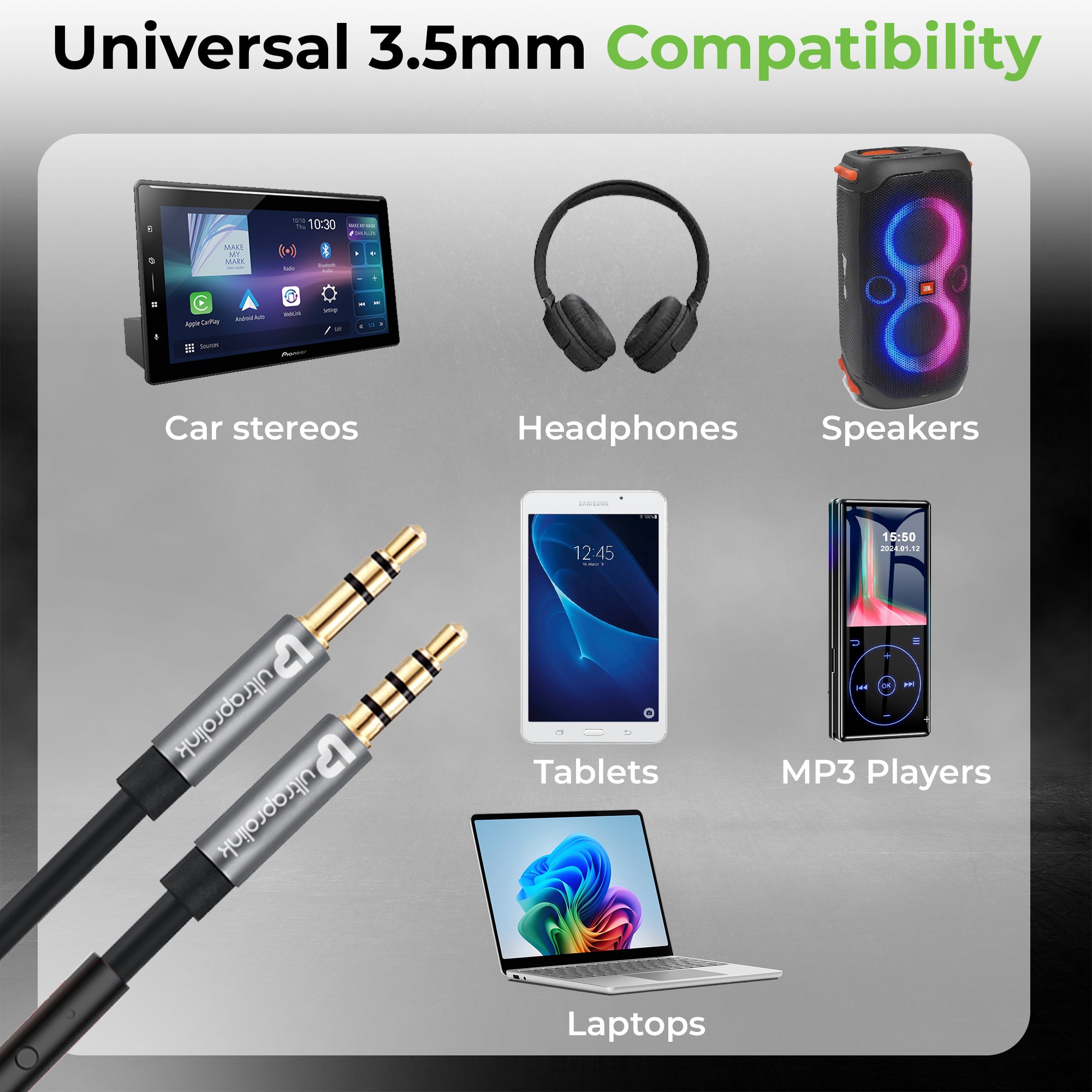 AudioOX - 3.5mm Cable with Mic UL108BLK-0150