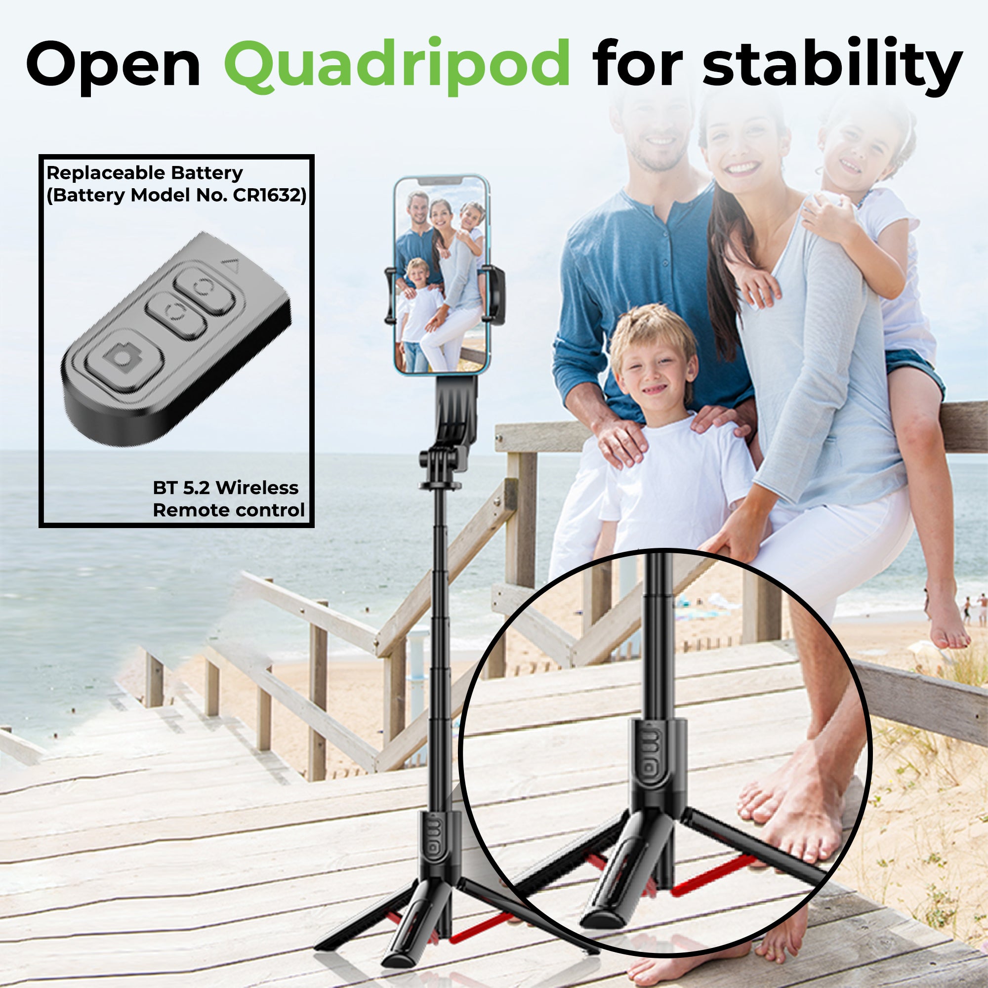 Snap-Z Pro | 3 in 1 Gimbal-Selfie Stick & Extendible Quadripod | UM1268