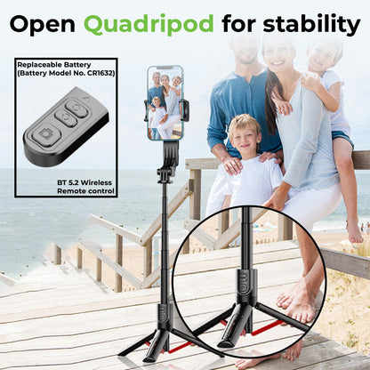Snap-Z Pro | 3 in 1 Gimbal-Selfie Stick & Extendible Quadripod | UM1268