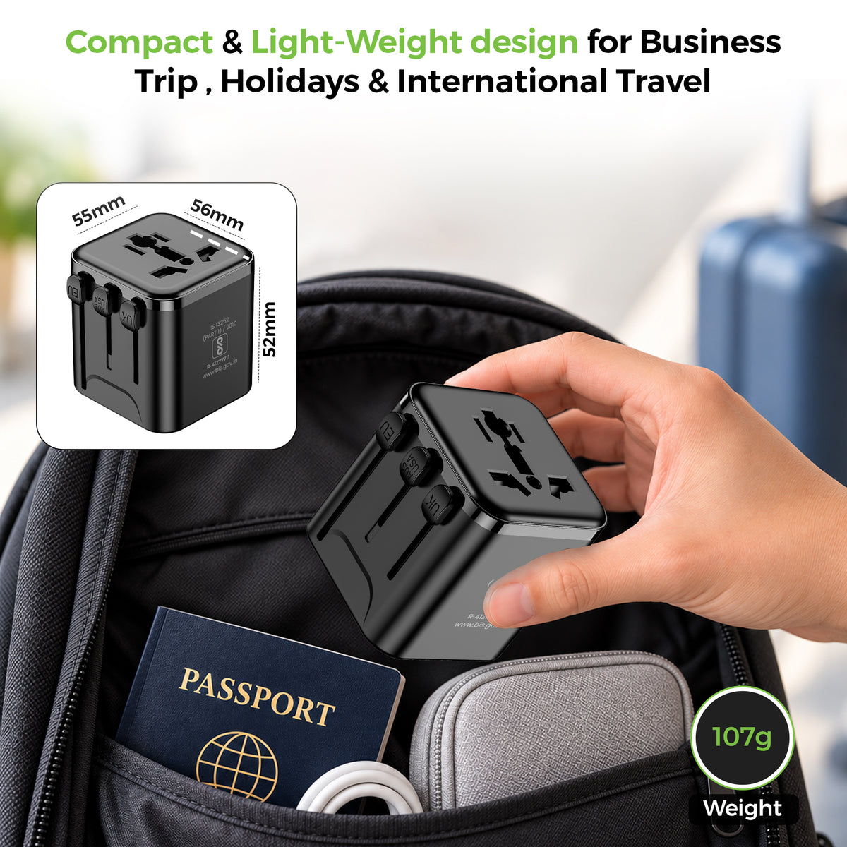 Travel Mate World Convertor Plug | 180+ Countries | Universal AC Socket | 2500W Max | UM1180