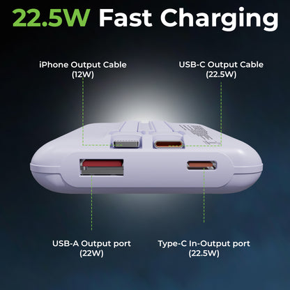 Ultra-Slim & compact Power Bank with Type C & iPhone Cable UM1127